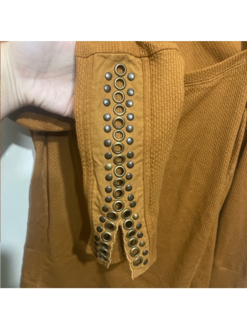 Free People A Little Unruly Longsleeve Thermal Top Rust Orange Eyelet Medium New - Picture 8 of 12